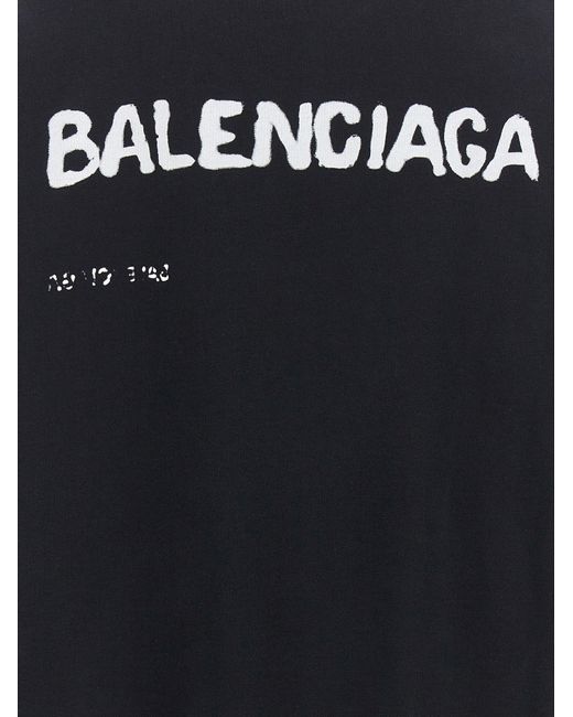 Balenciaga Blue Oversized Black Hoodie With Hand-drawn Logo Print In Cotton Woman