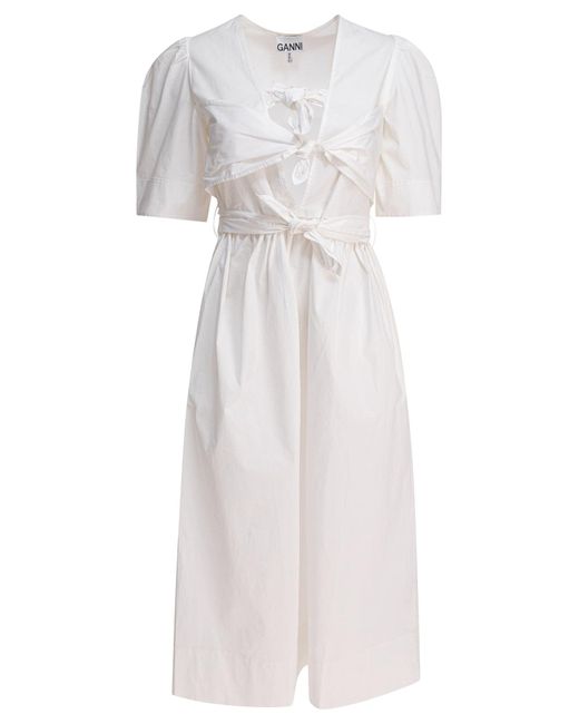 ワンピース Ganni Midi dress with bows GANNI Belted bow-embellished leopard-print cotton-poplin