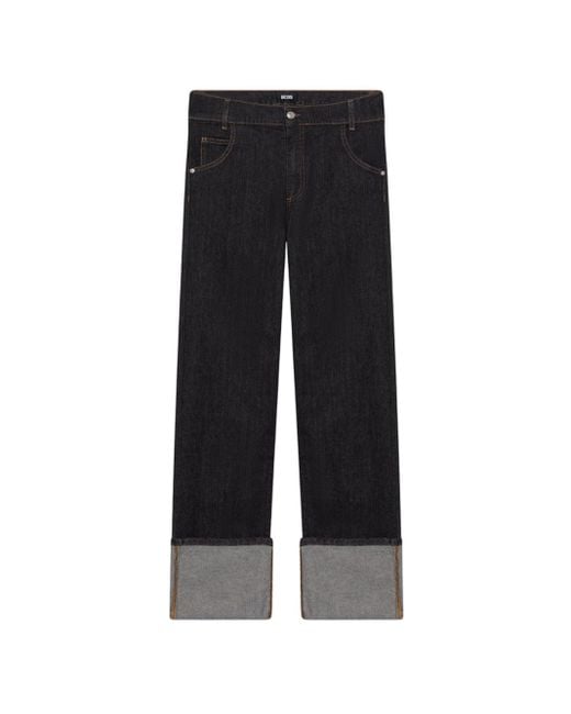 Gcds Black Regular-Fit Denim Trousers With Cuffs