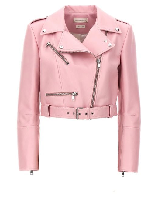 Cropped Biker Jacket Giacche Rosa di Alexander McQueen in Pink