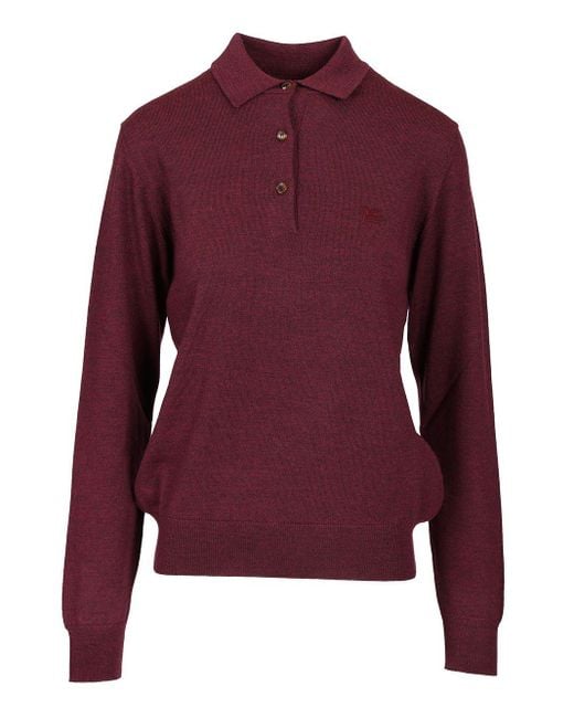 Etro Purple Wool Polo Shirt Knitwear Bordeaux