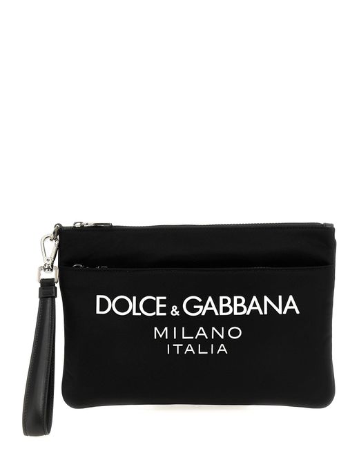 Logo Print Clutch Bag Borse A Mano Nero di Dolce & Gabbana in Black da Uomo