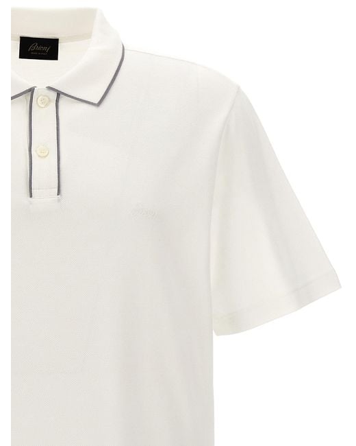 Logo Embroidery Shirt Polo Bianco di Brioni in White da Uomo