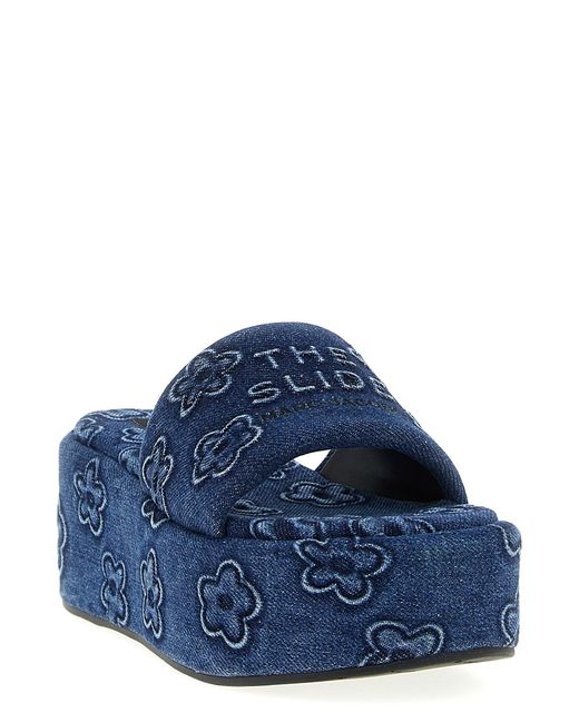 Marc Jacobs Blue The Puffy Daisy Denim Platform Sandal Slides