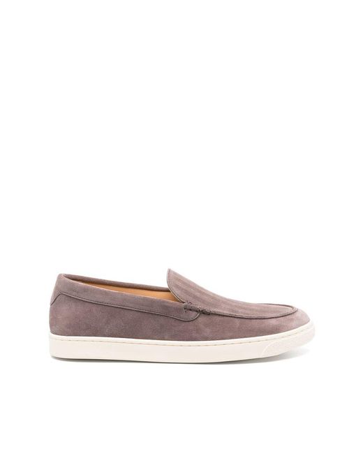 Sneaker in pelle taupe con suola in gomma di Brunello Cucinelli in Pink da Uomo