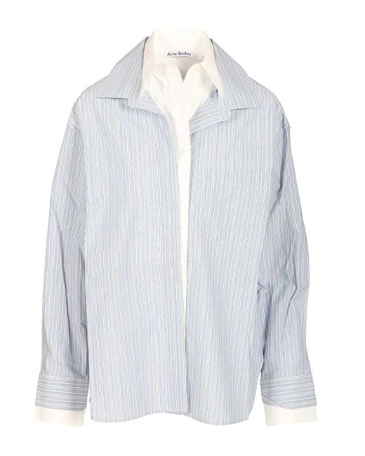 Acne White Soublera Striped Shirting Shirts Blue