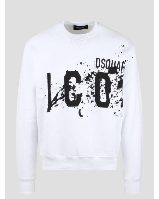 DSquared² White Icon Splash Cool Fit Crewneck Sweatshirt for men