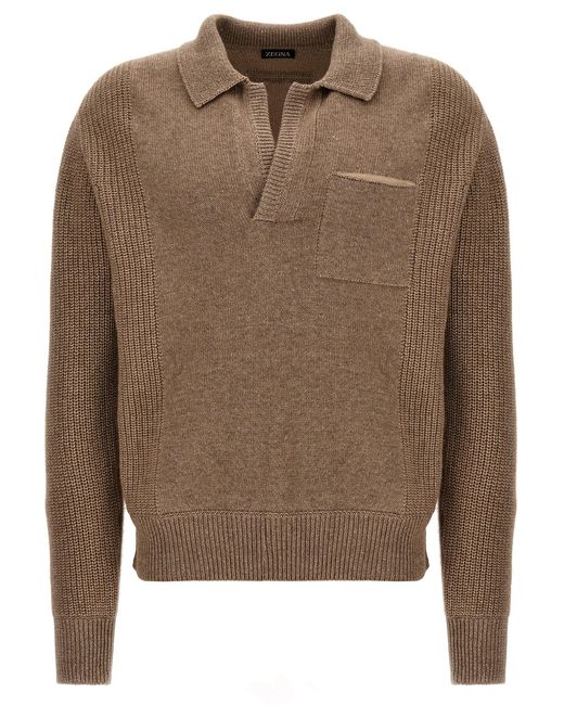 V-Neck Sweater Maglioni Beige di Zegna in Brown da Uomo