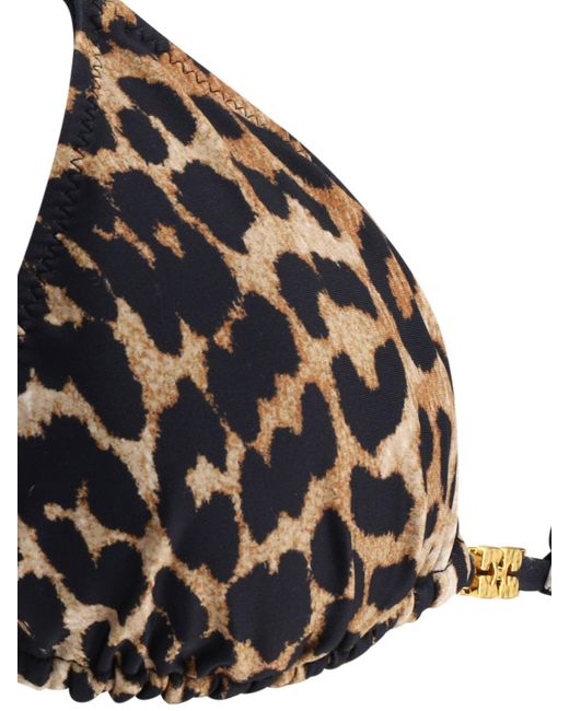 Ganni Black Leopard Print Bikini Top