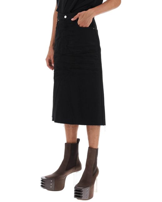 Rick Owens Black Midi Denim Skirt for men
