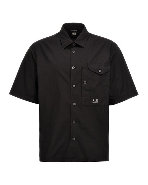 C P Company Black Logo Embroidery Shirt for men
