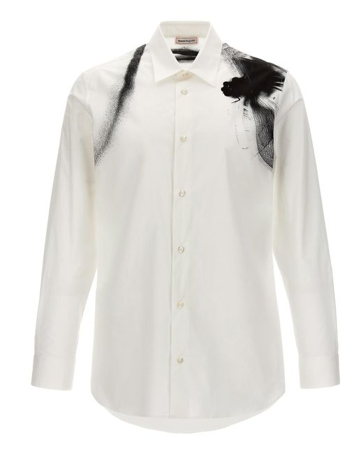 Camicia Con Stampa A Contrasto di Alexander McQueen in White da Uomo