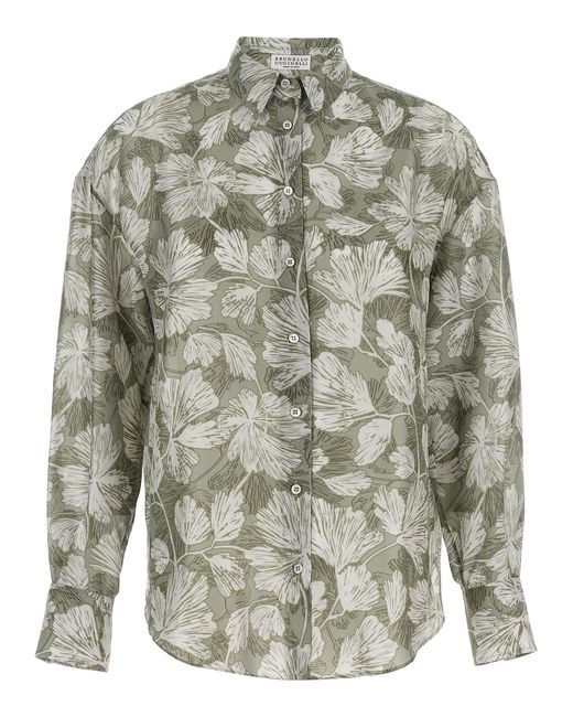 Brunello Cucinelli Gray Patterned Silk Shirt