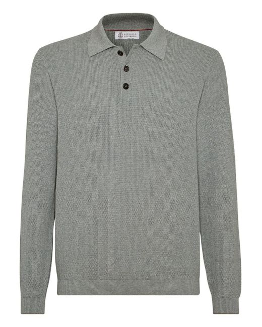 Brunello Cucinelli Gray Cotton Knitted Polo for men