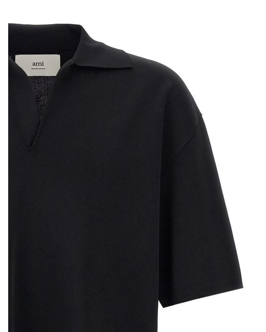 AMI Black Viscose Blend Oversize Polo Shirt for men