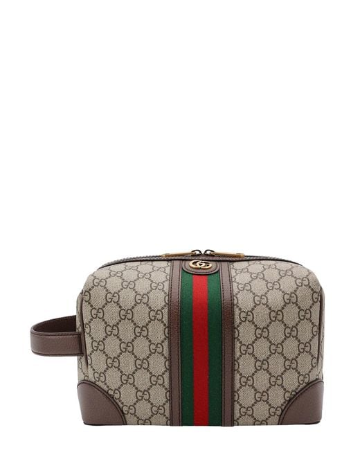 Gucci Gray Gg Supreme Fabric Beauty Case With Frontal Web Band for men