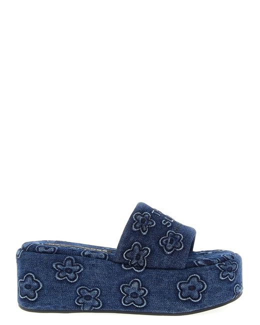 Marc Jacobs Blue The Puffy Daisy Denim Platform Sandal Slides