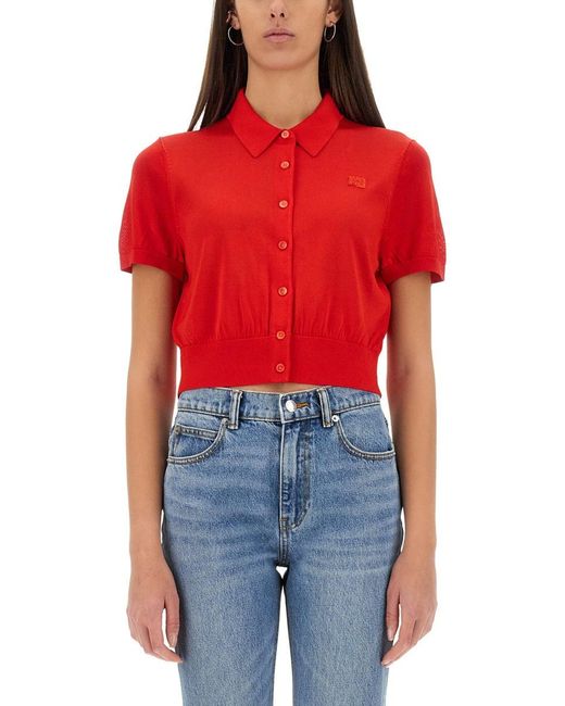 Alexander Wang Red Cropped Polo Cardigan