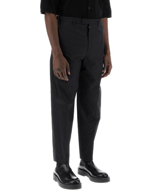 Lemaire Black Cotton And Silk Carrot Pants For for men