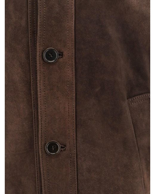 Salvatore Santoro Brown Suede Jacket With Stitched Profiles for men