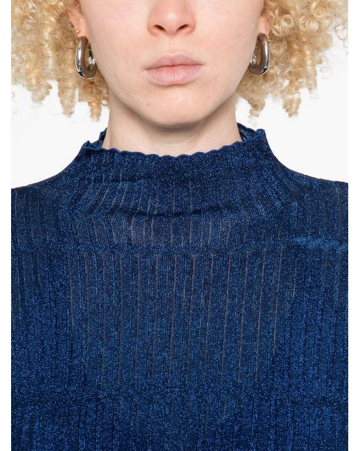 Maglione A Coste A Collo Alto di Emporio Armani in Blue