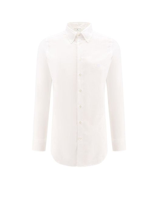 Camicia in cotone con logo Pegaso ricamato di Etro in White da Uomo