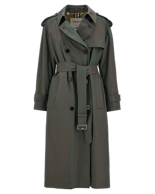 Long Iridescent Trench Coat Trench E Impermeabili Verde di Burberry in Gray