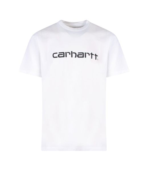 Carhartt White Cotton T-Shirt With Frontal Logo for men