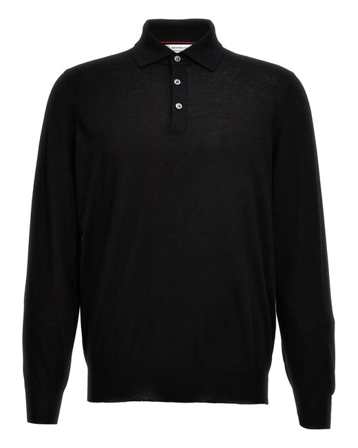 Brunello Cucinelli Black Knitted Polo Shirt for men