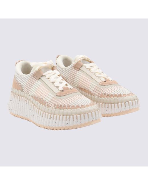 Chloé Pink Nama Low-Top Mesh Sneakers With Suede Inserts