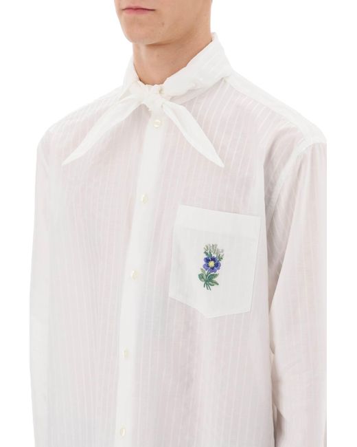 Etro White Striped Shirt With Scarf Collar for men