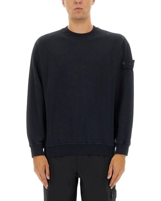 Stone Island Blue Sweatshirt With Ribbed Edges for men