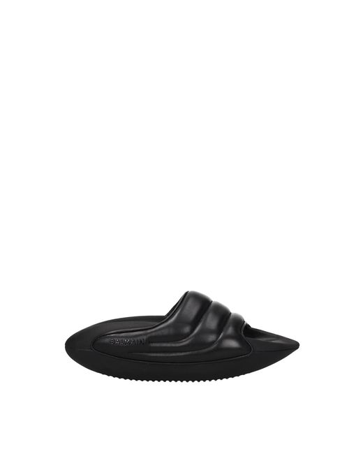 Balmain Black Slippers And Clogs Leather