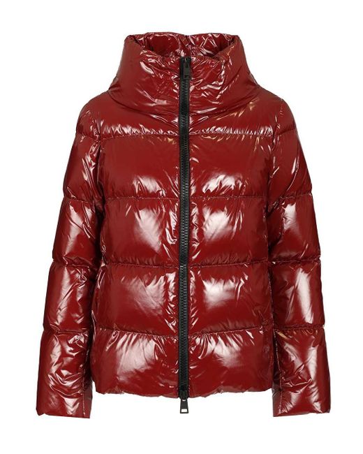 Herno Red Shiny Cape Down Jacket Coats Bordeaux