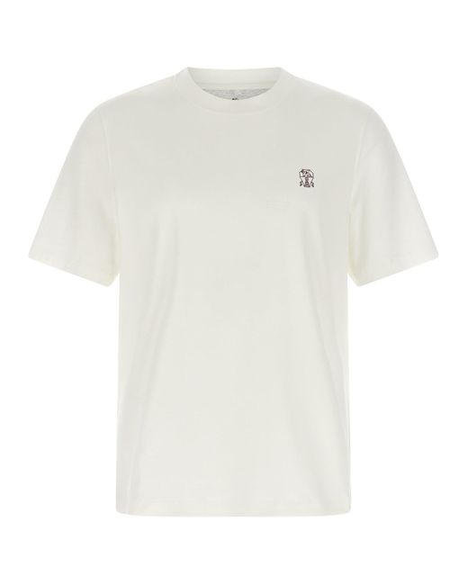 Brunello Cucinelli White Printed Logo T-Shirt for men
