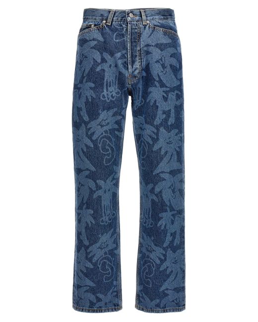 Palm Angels Blue Palmity Allover Laser Jeans for men