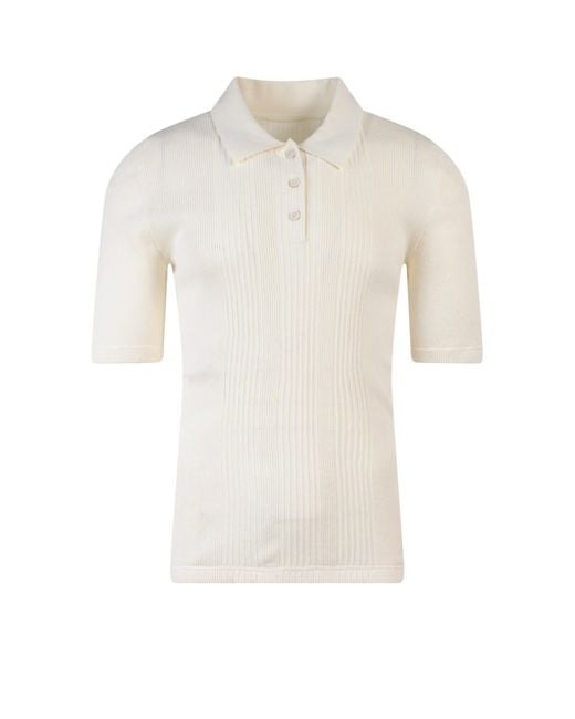 Maison Margiela White Slim Knit Polo Shirt for men