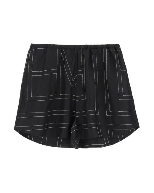 Totême  Black Monogram Embroidered Pajama Shorts
