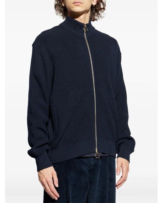 Paul & Shark Blue Ribbed Zip-Up High-Neck Cardigan for men