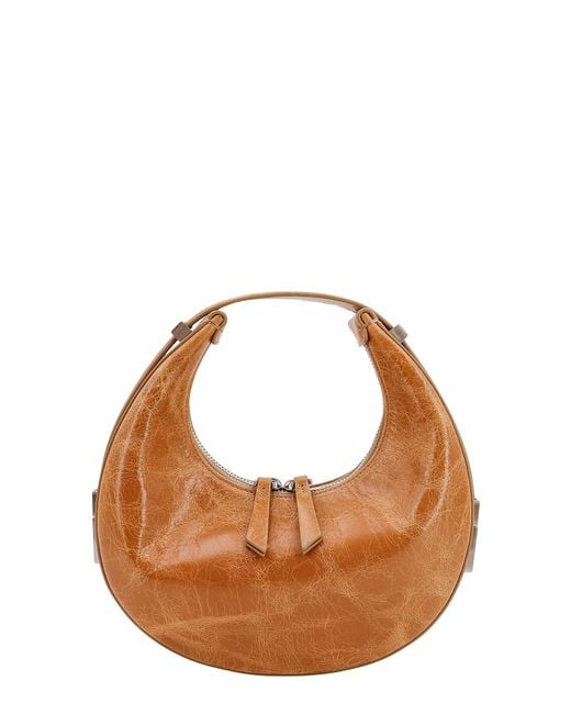OSOI Brown Leather Shoulder Bag With Cracked Effect