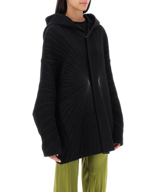 Rick Owens Black 'peter' Coat With Radiance Embroidery