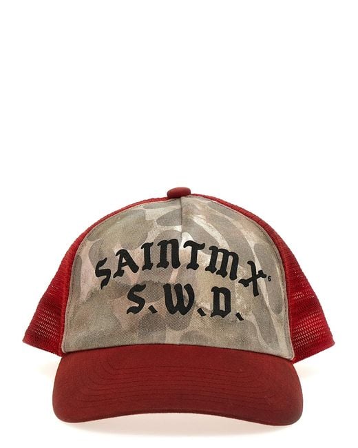 SAINT Mxxxxxx Red Logo Printed Cap Hats for men