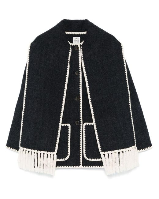 Totême  Blue Embroidered Scarf Wool Jacket