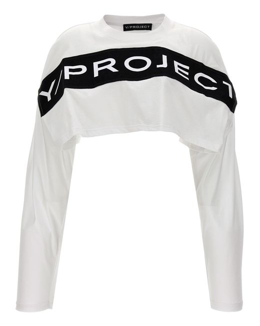 Logo Cropped T Shirt Bianco/Nero di Y. Project in Black