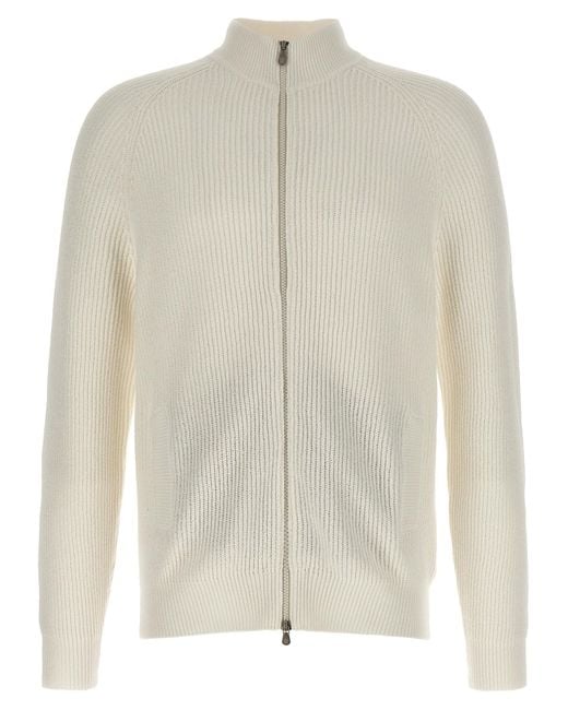 Zip Sweater Maglioni Bianco di Brunello Cucinelli in White da Uomo