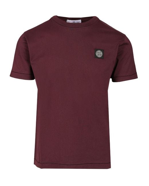 Stone Island Red Short-Sleeved Cotton Jersey T-Shirt Bordeaux for men