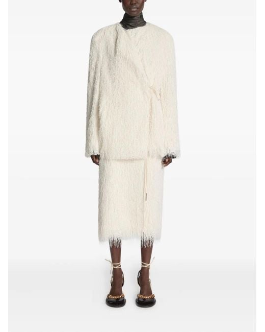 Dries Van Noten White Fringed Wrap Jacket