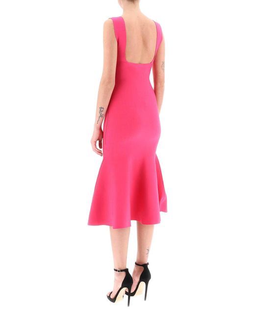 Roland Mouret Pink Fluted Hem Midi Dress