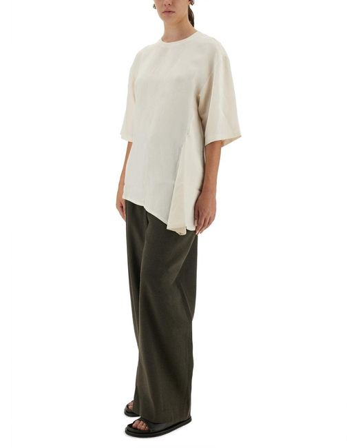 Studio Nicholson White Asymmetrical "Vichy" T-Shirt