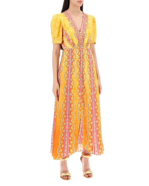 Saloni Orange Long Silk Dress Lea